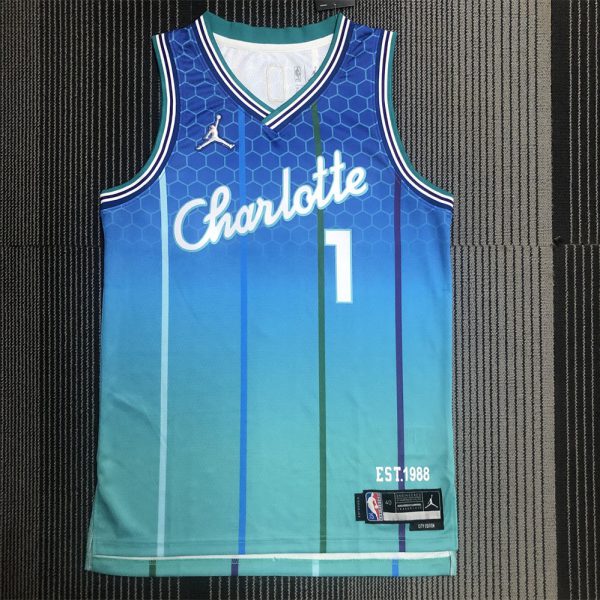 NBA Charlotte Hornets V-Neck 75th Anniversary Jersey BALL#1 S-XXL