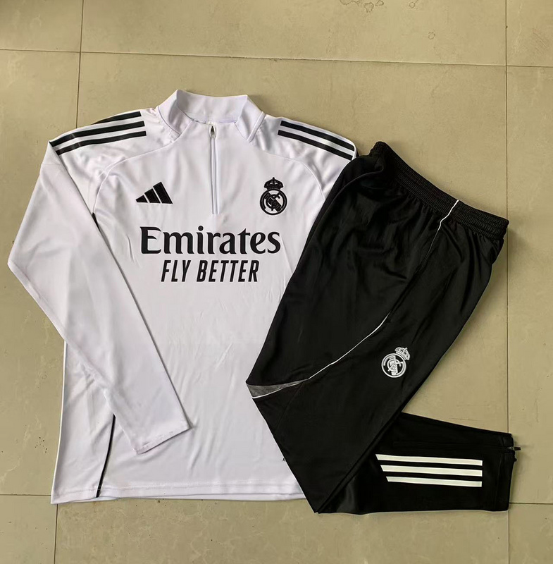 202526 Real Madrid White Long-sleeved half-pull training kit Football team kit