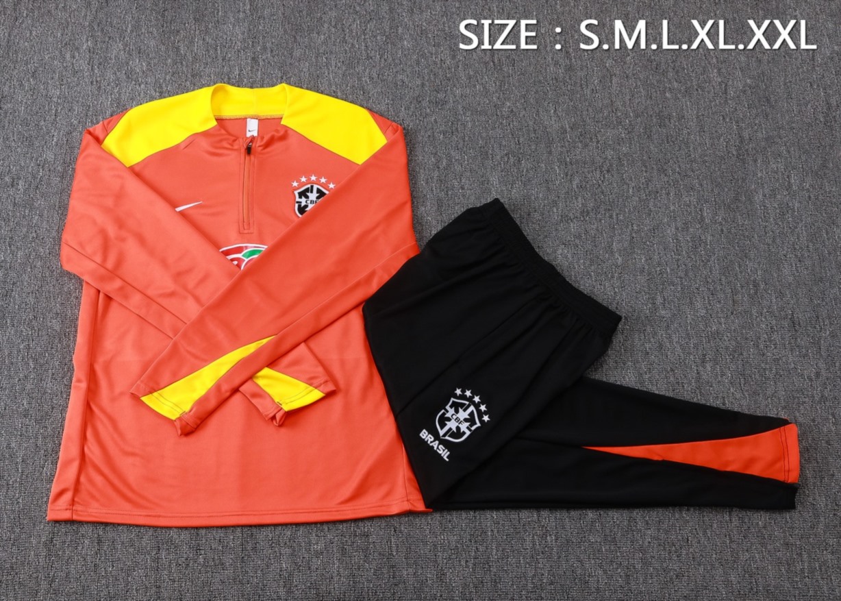 202526 Brazil Orange Long-sleeved half-pull training kit Football team kit