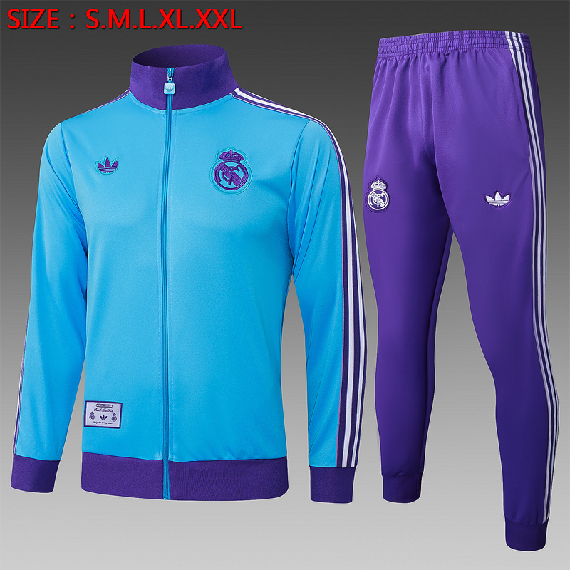 2025/26 Real Madrid Light blue Jacket Training Suit Set Football Team Shirt Sports Fashion