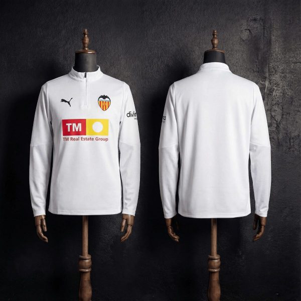2025/26 Valencia Half-Pull long Sleeve White Hoodie