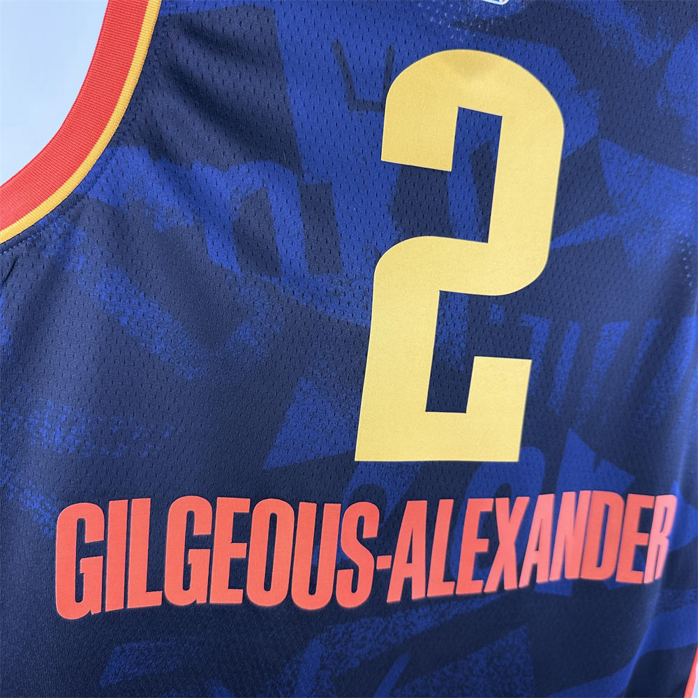 NBA Oklahoma City Thunder 2024 City Edition V-Neck Black Jersey GILGEOUS-ALEXANDER#2 S-XXL