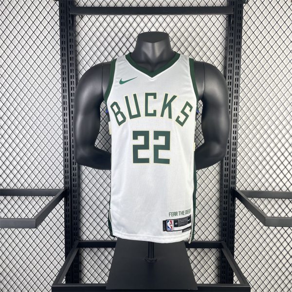 NBA Milwaukee Bucks V-Neck 2023 White jersey MIDDLETON#22 S-XXL