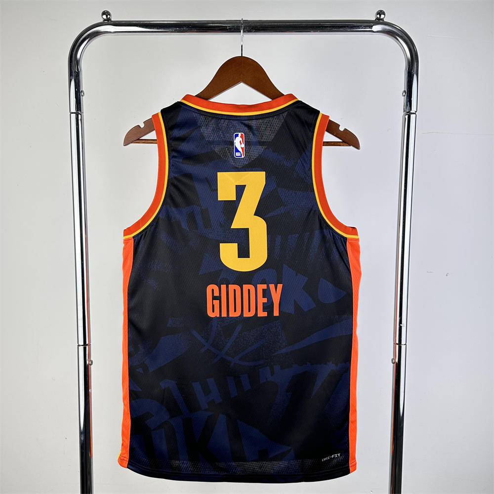 NBA Oklahoma City Thunder 2024 City Edition V-Neck Black Jersey GIDDEY#3 S-XXL