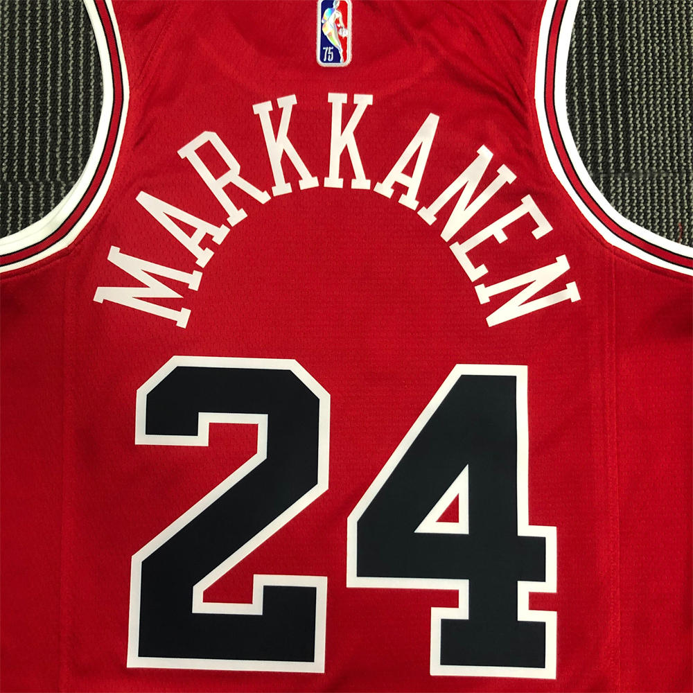 NBA Chicago Bulls Round Neck Red 75th anniversaryJersey MARKKANEN#24 S-XXL
