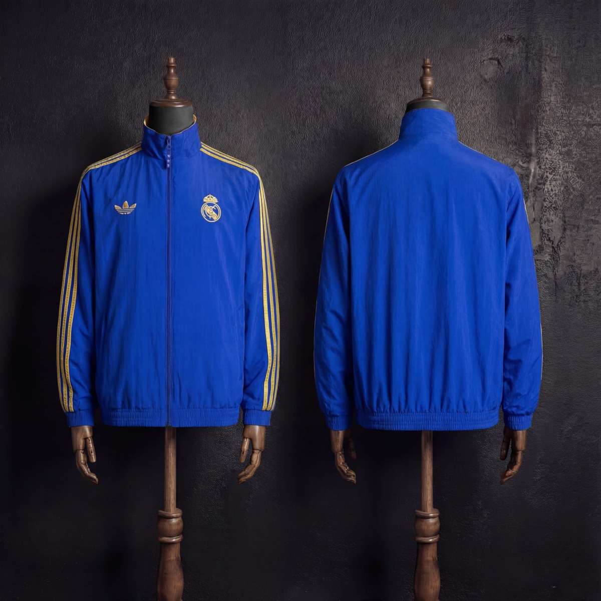 2026 Real Madrid Blue and Golden Reversible Windbreaker Sport Unifom