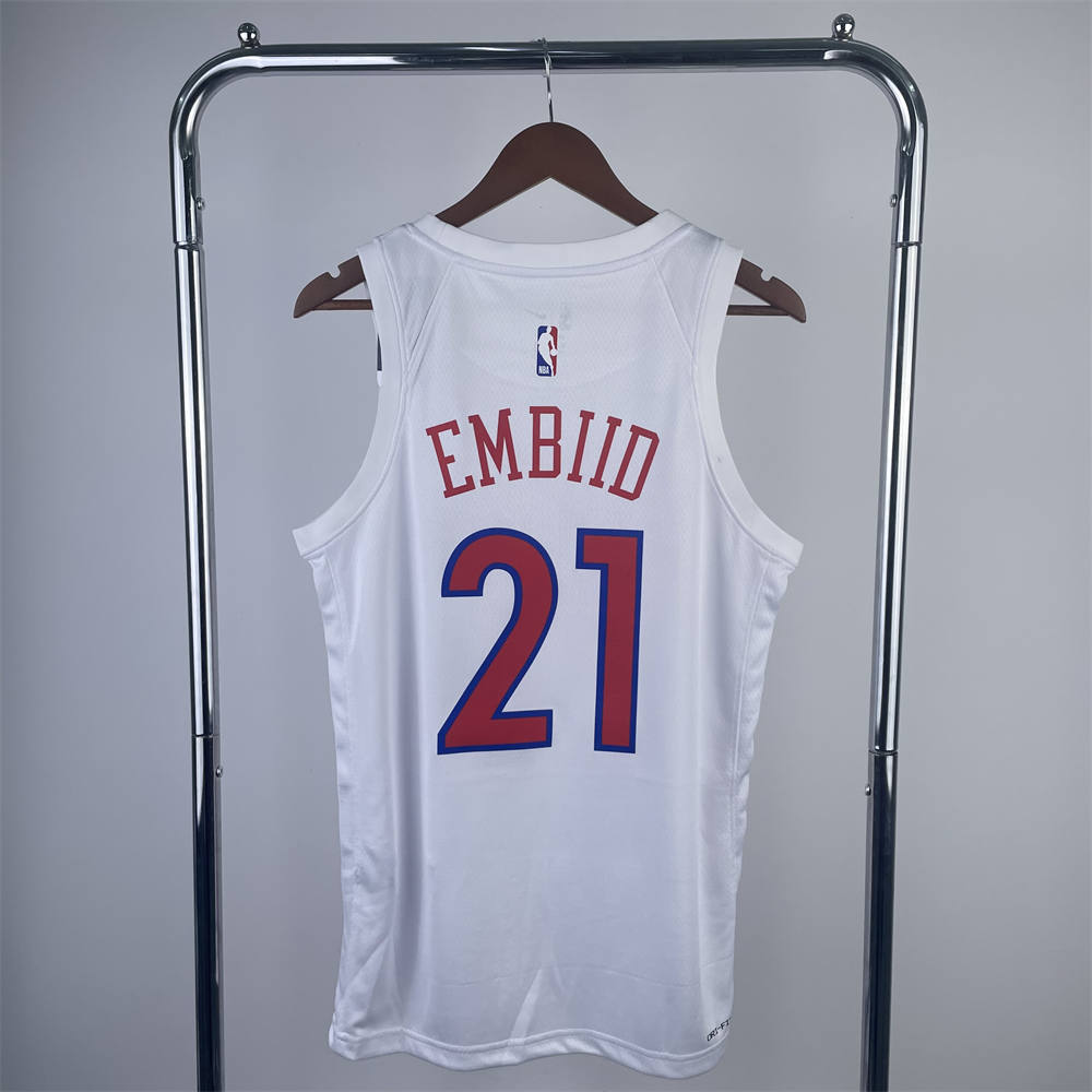 NBA Philadelphia 76ers Round Neck White Jersey EMBIID#21 S-XXL