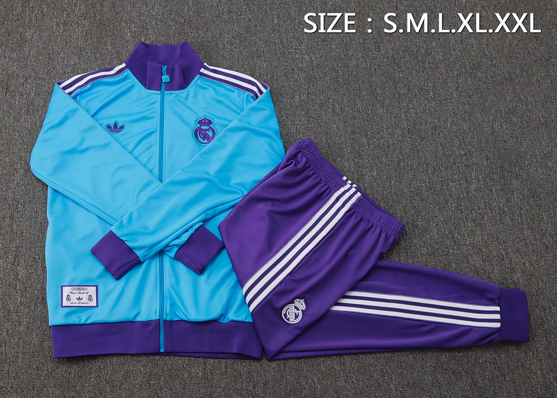 2025/26 Real Madrid Light blue Jacket Training Suit Set Football Team Shirt Sports Fashion