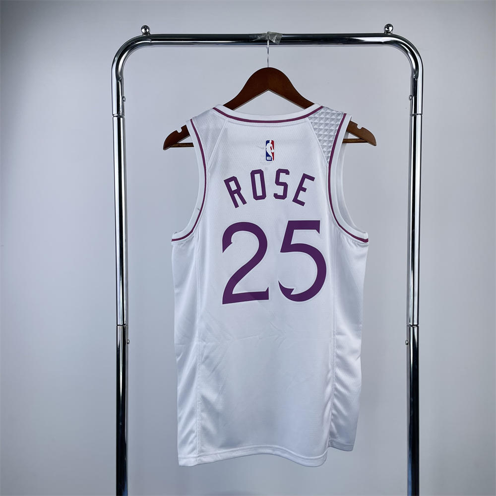 NBA Minnesota Timberwolves V-Neck White Jersey ROSE#25 S-XXL