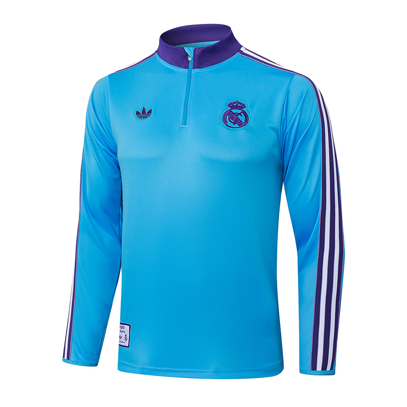202526 Real Madrid Light blue Long-sleeved half-pull training kit Football team kit