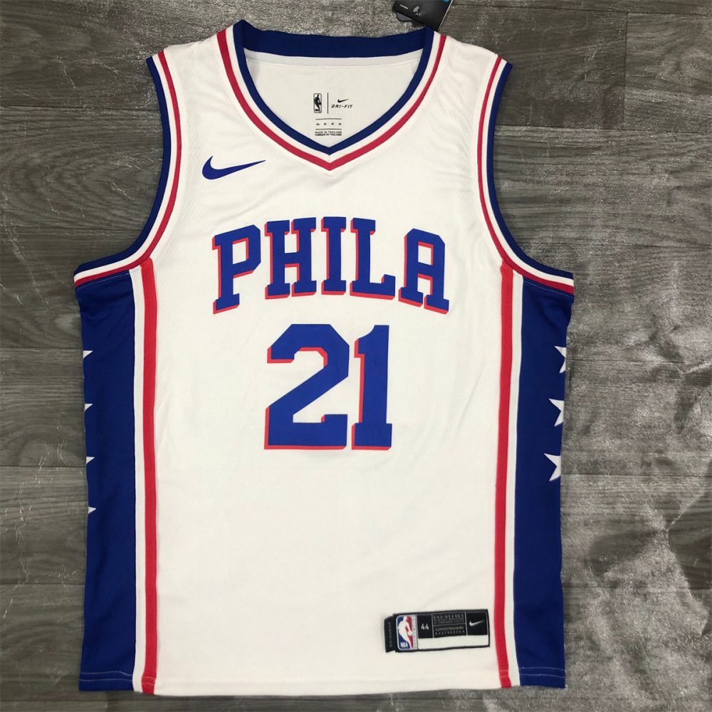 NBA Philadelphia 76ers V-Neck White Jersey EMBIID#21 S-XXL