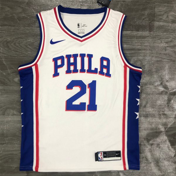 NBA Philadelphia 76ers V-Neck White Jersey EMBIID#21 S-XXL