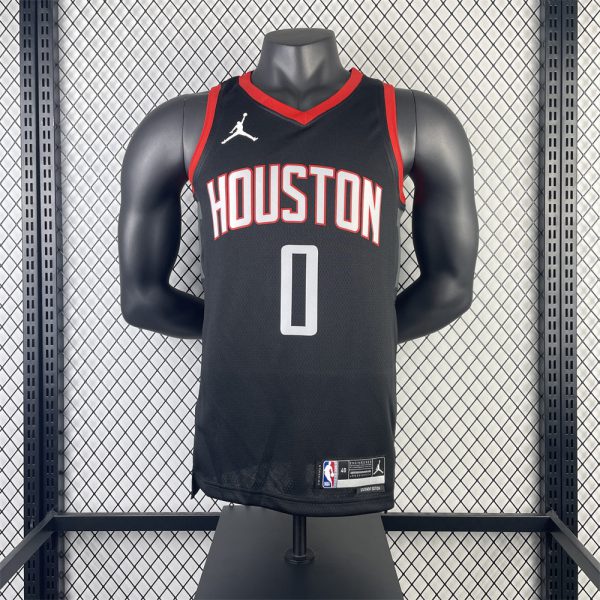 NBA Houston Rockets 2024 V-Neck Balck Jersey WESTBROOK#0 S-XXL