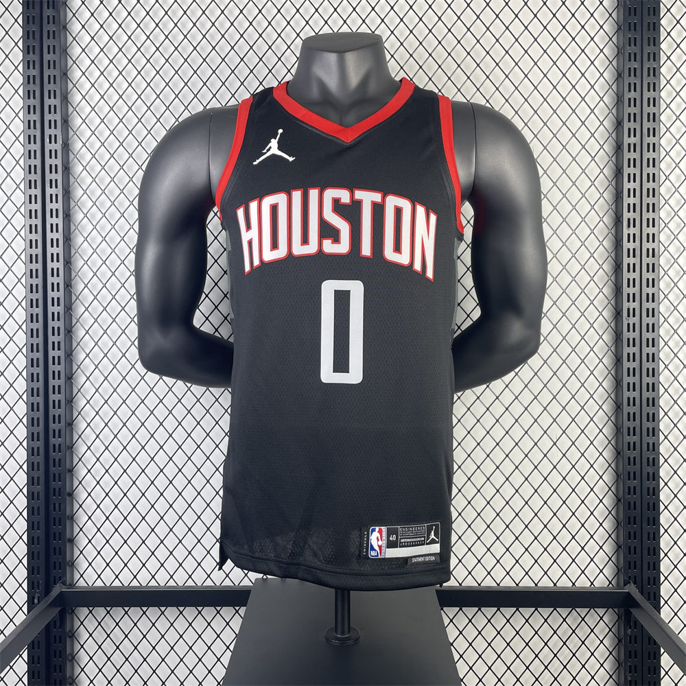 NBA Houston Rockets 2024 V-Neck Balck Jersey WESTBROOK#0 S-XXL