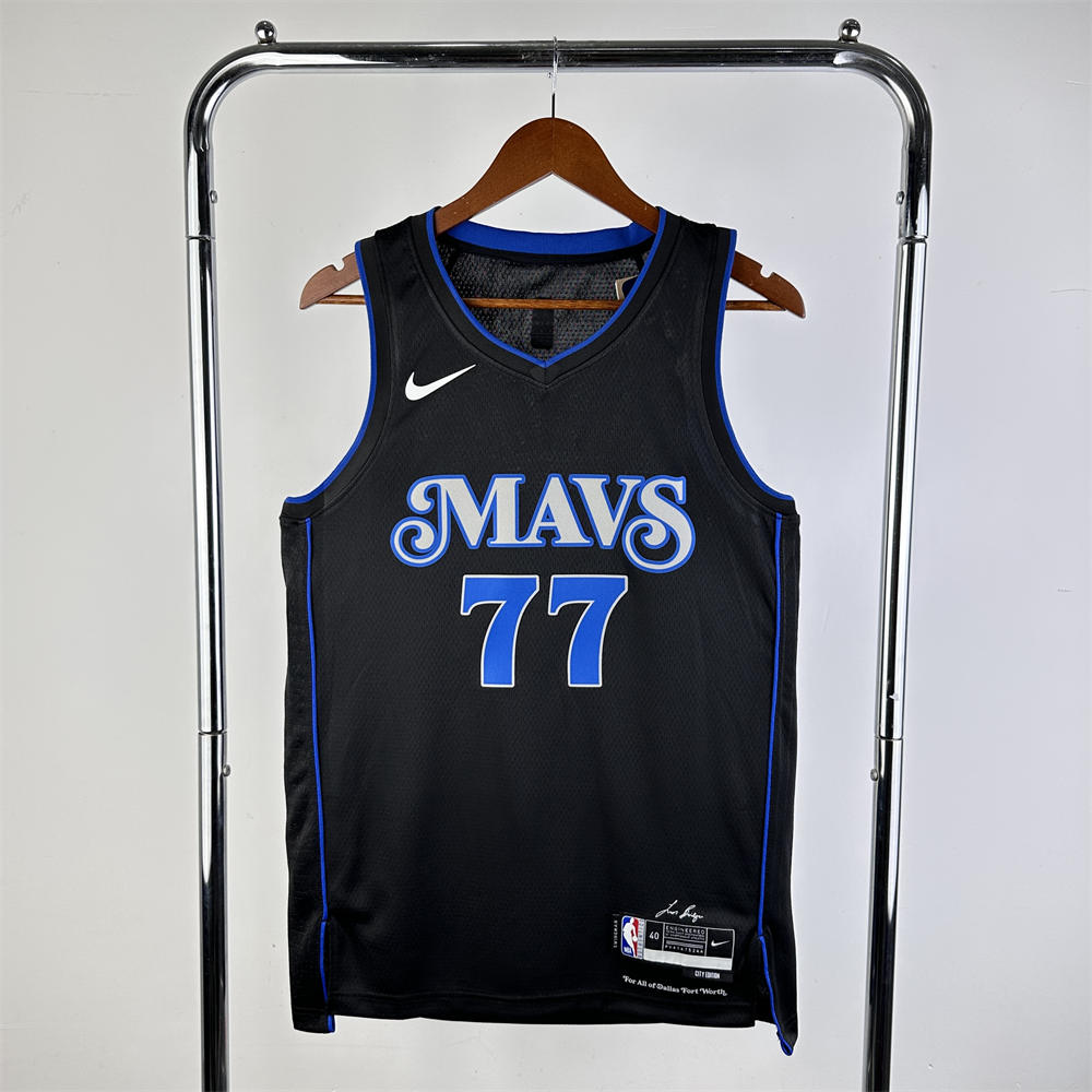 NBA Dallas Mavericks 2024 V-Neck Black Jersey DONCIC#77 S-XXL