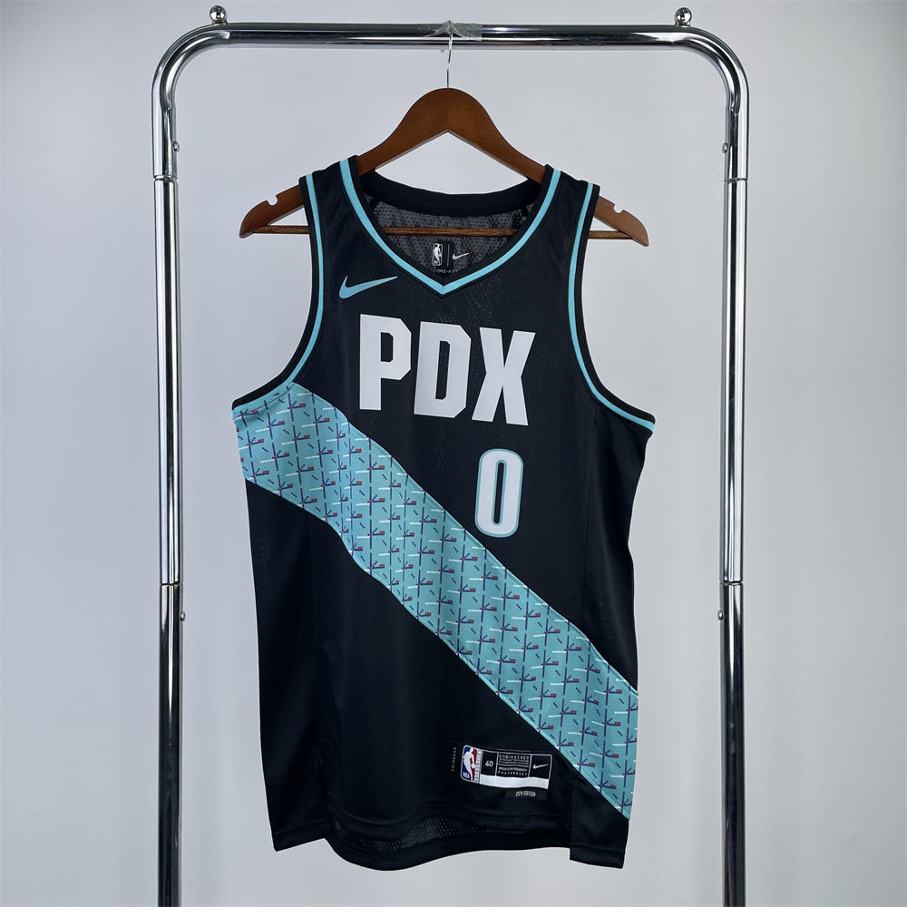 NBA Portland Trail Blazers V-Neck City Edition Black Jersey LILLARD#0 S-XXL