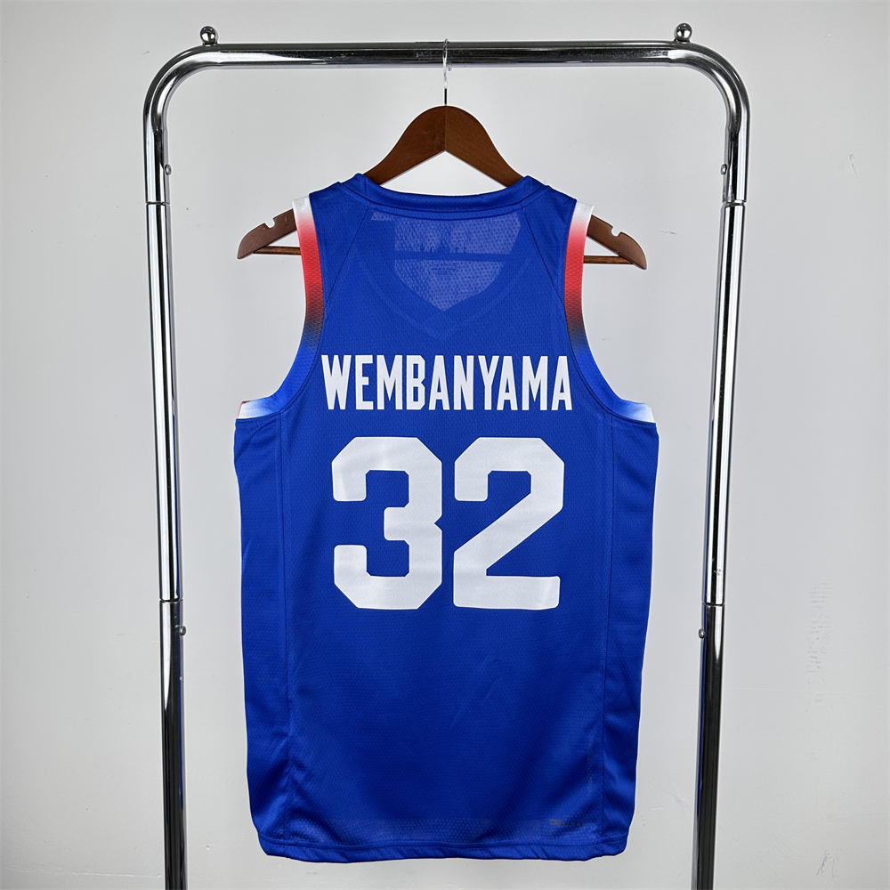 NBA France 2024 Olympic Games Blue jersey WEMBANYAMA#32 S-XXL