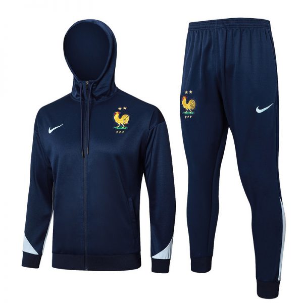 2024 France Royal Blue Hoodie Jacket Kit Set Football Team Shirt Sports Fashion