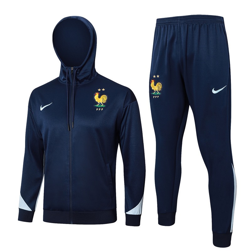 2024 France Royal Blue Hoodie Jacket Kit Set Football Team Shirt Sports Fashion