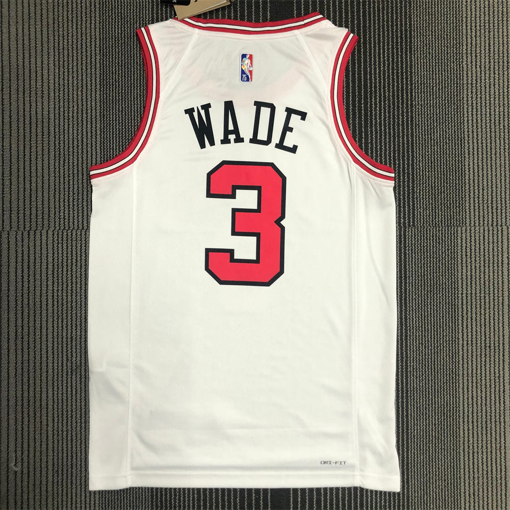 NBA Chicago Bulls Round Neck White 75th anniversaryJersey WADE#3 S-XXL