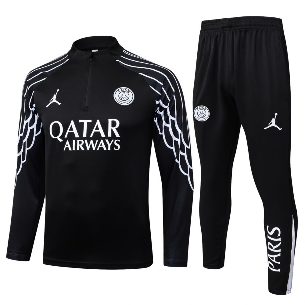 202526 Paris black Long-sleeved half-pull training kit Football team kit