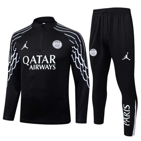 202526 Paris black Long-sleeved half-pull training kit Football team kit