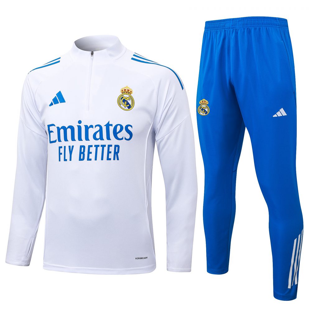 202526 Real Madrid white-blue Long-sleeved half-pull training kit Football team kit