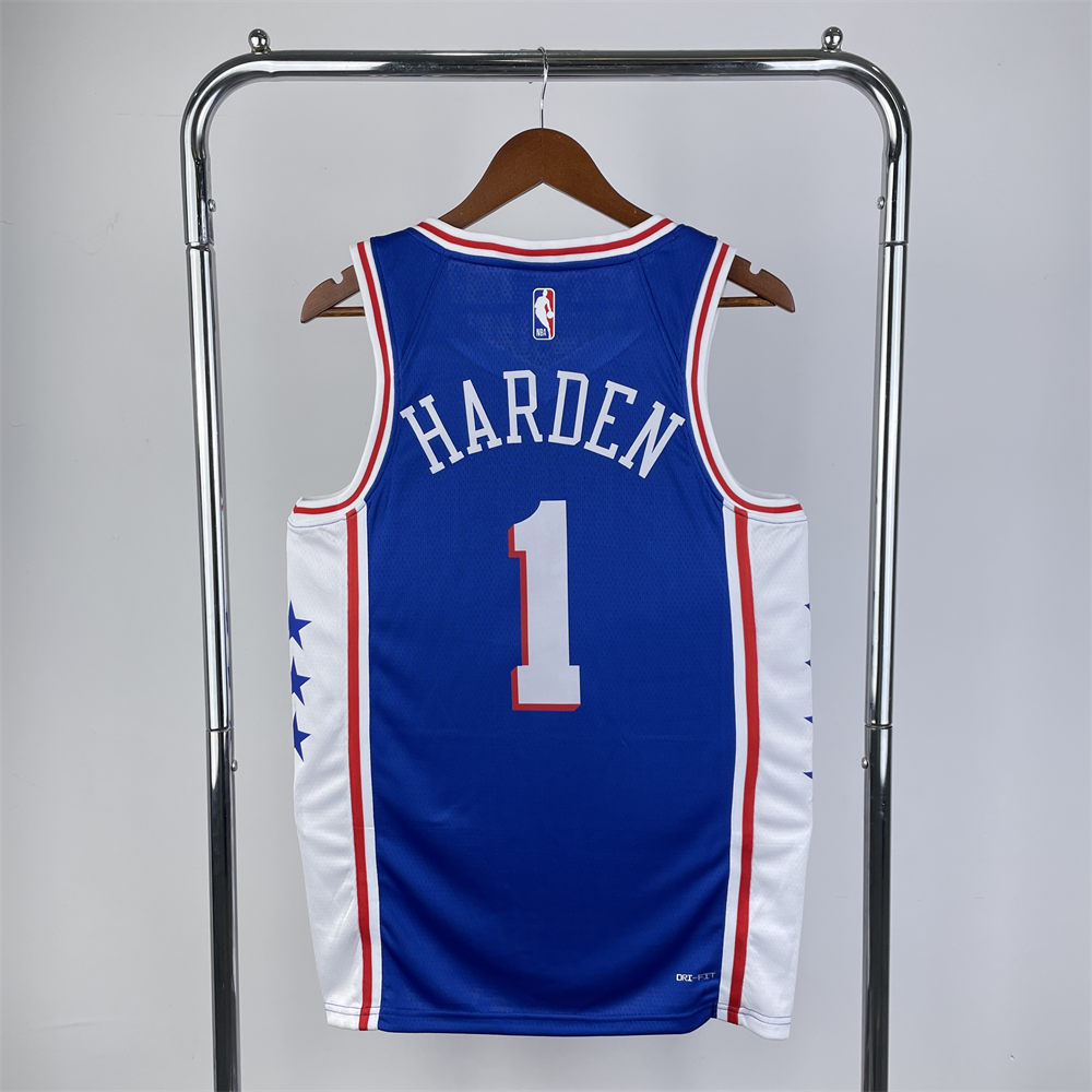 NBA Philadelphia 76ers V-Neck Blue Jersey HARDEN#1 S-XXL