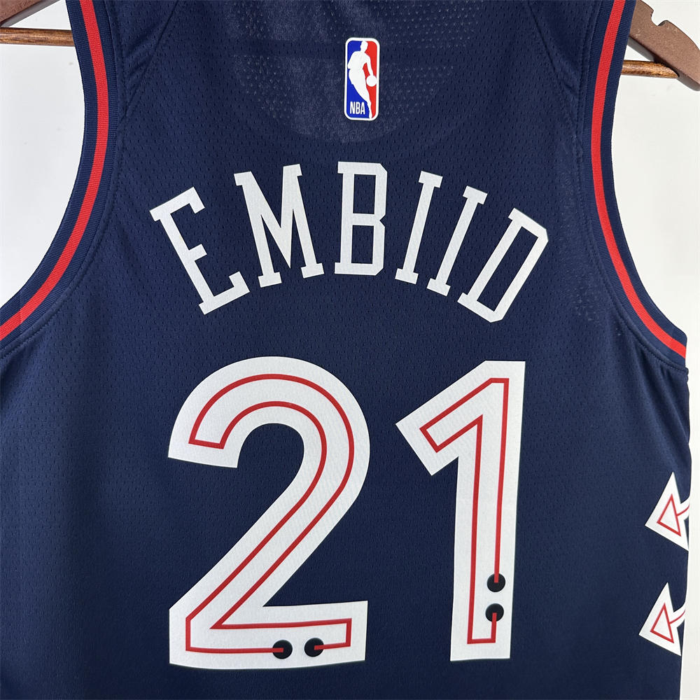 NBA Philadelphia 76ers 2024 Round Neck City Edition Black Jersey EMBIID#21 S-XXL
