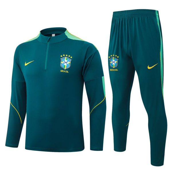 2026 Brazil Dark green Long-sleeved half-pull training kit