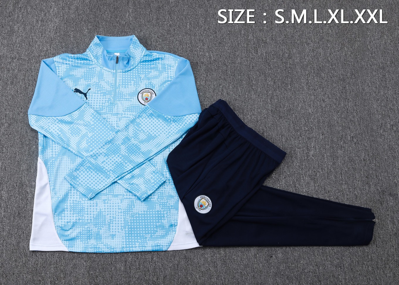 202526 Manchester City Light blue Long-sleeved half-pull training kit Football team kit