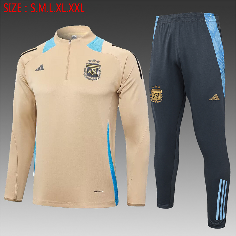 24/25 Argentina ochre Long-sleeved half-pull training kit Football team kit