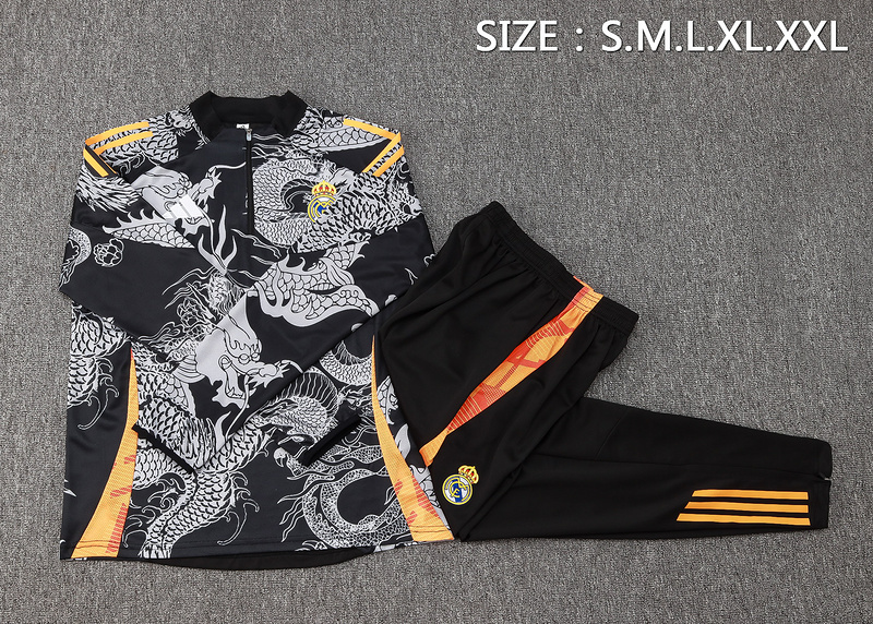 24/25 Real Madrid Black Long-sleeved half-pull training kit Football team kit