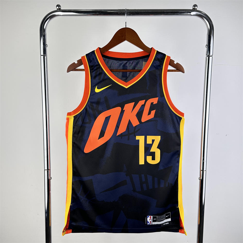 NBA Oklahoma City Thunder 2024 City Edition V-Neck Black Jersey GEORGE#13 S-XXL