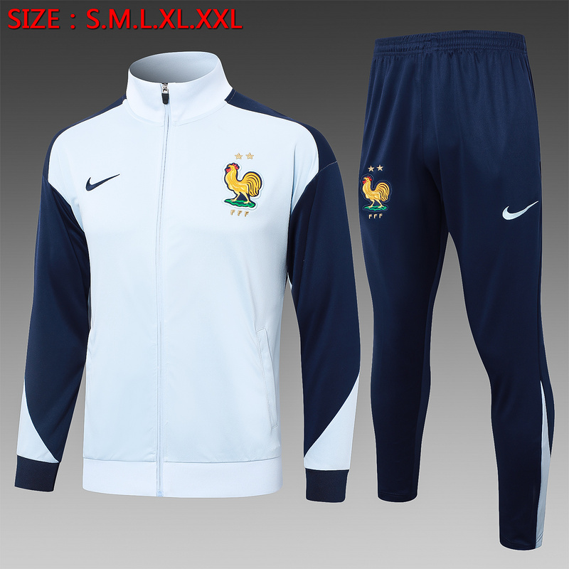 2024/25 France Blue Jacket Training Suit Set Football Team Shirt Sports Fashion