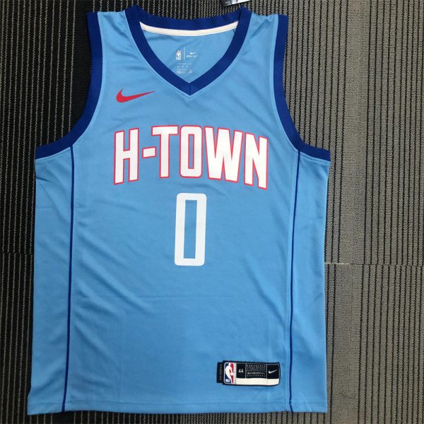 NBA Houston Rockets V-Neck Light Blue Jersey WESTBROOK#0 S-XXL