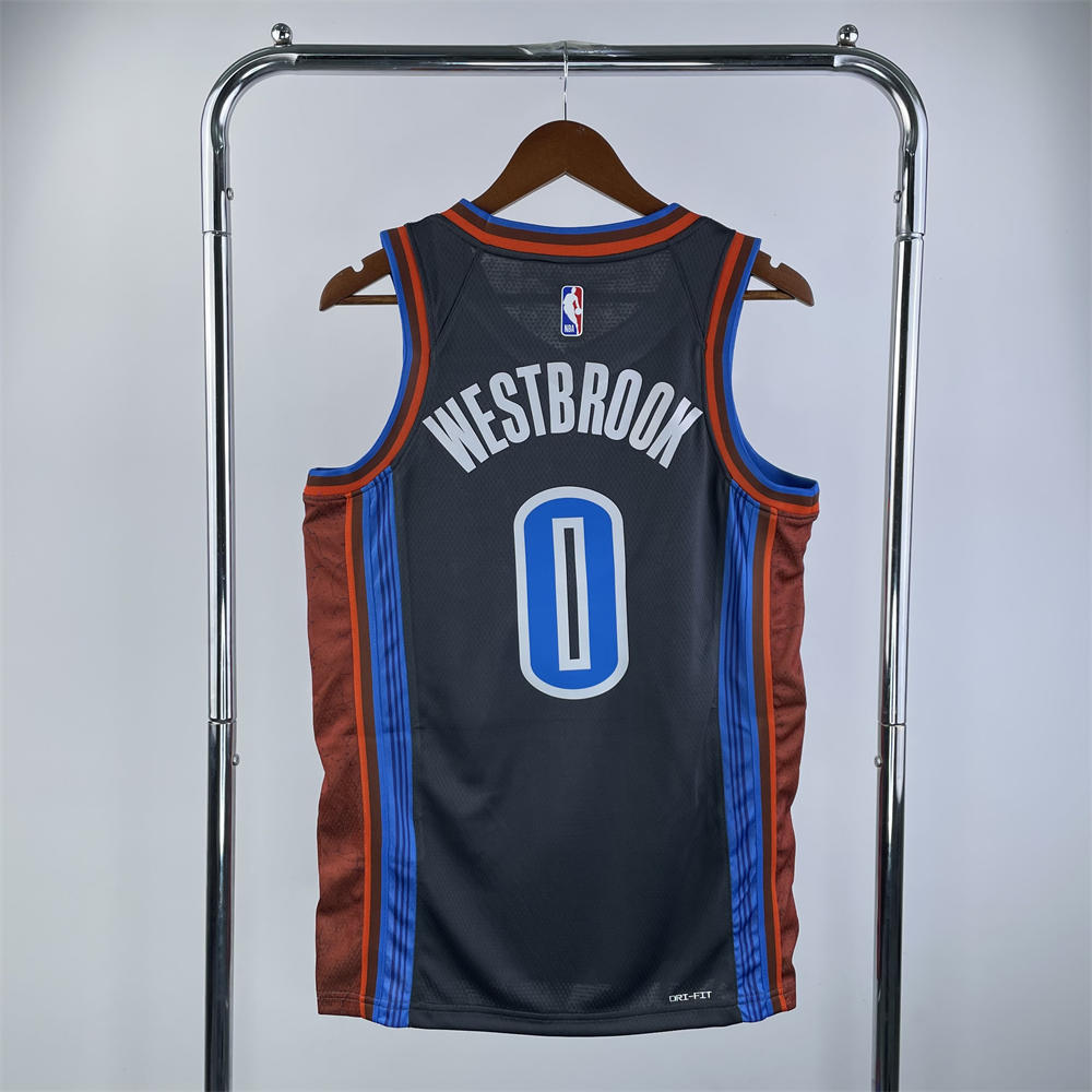 NBA Oklahoma City Thunder V-Neck Black Jersey WESTBROOK#0 S-XXL