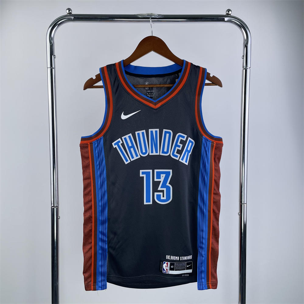 NBA Oklahoma City Thunder V-Neck Black Jersey GEORGE#13 S-XXL