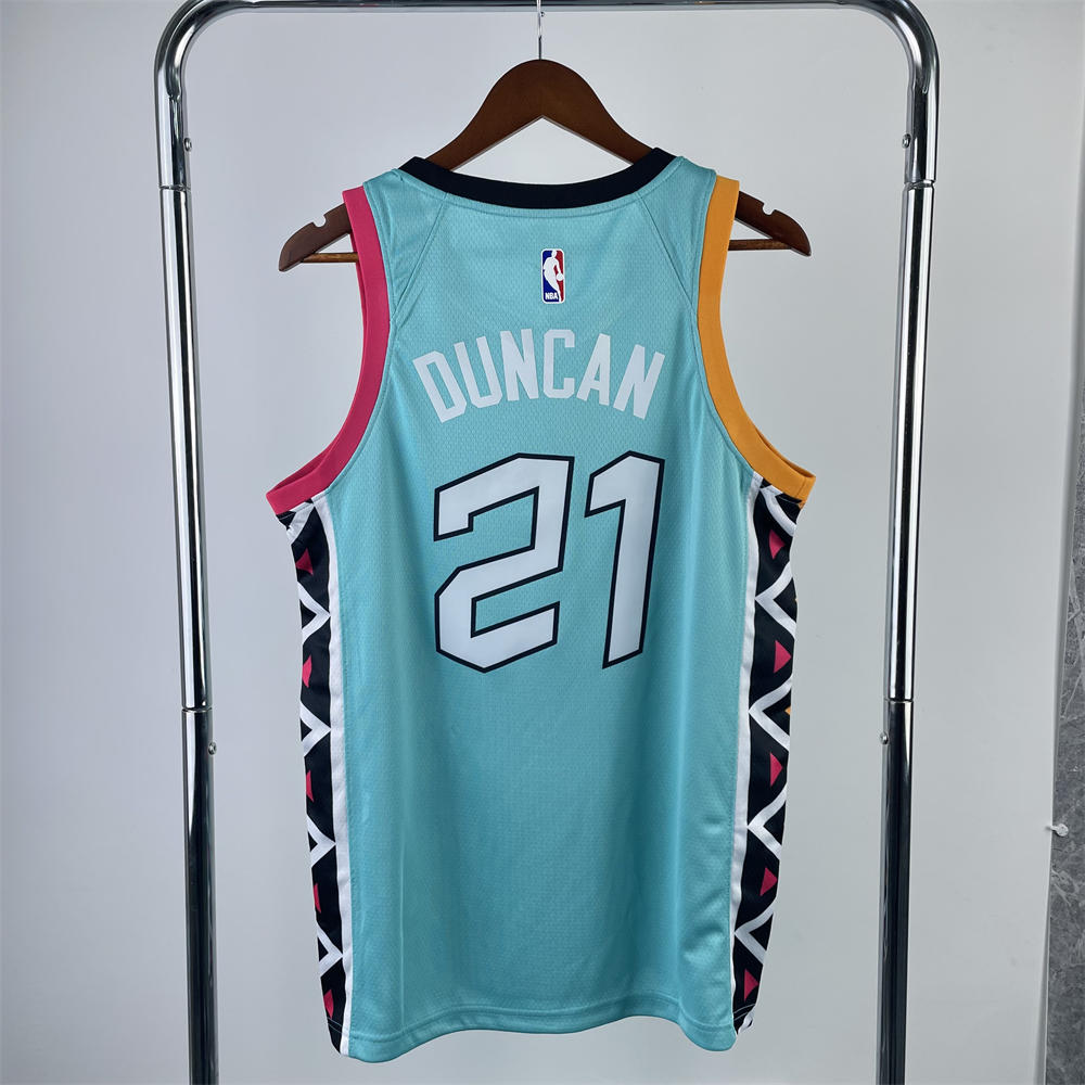NBA San Antonio Spurs V-Neck Cyan jersey DUNCAN#21 S-XXL