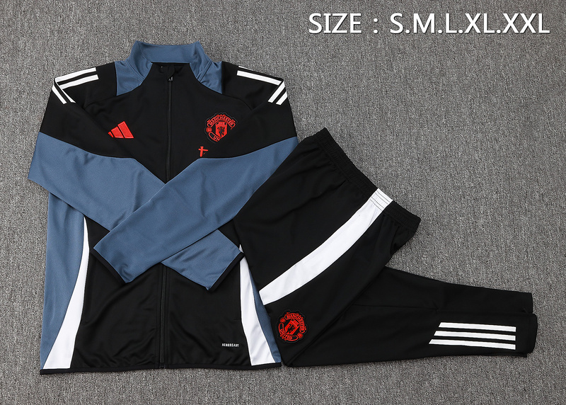 2024/25 Manchester United Black Jacket Training Suit Set Football Team Shirt Sports Fashion