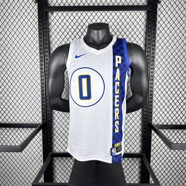 NBA Indiana Pacers 2024 City Edition V-Neck City Edition White Jersey HALIBURTON#0 S-XXL