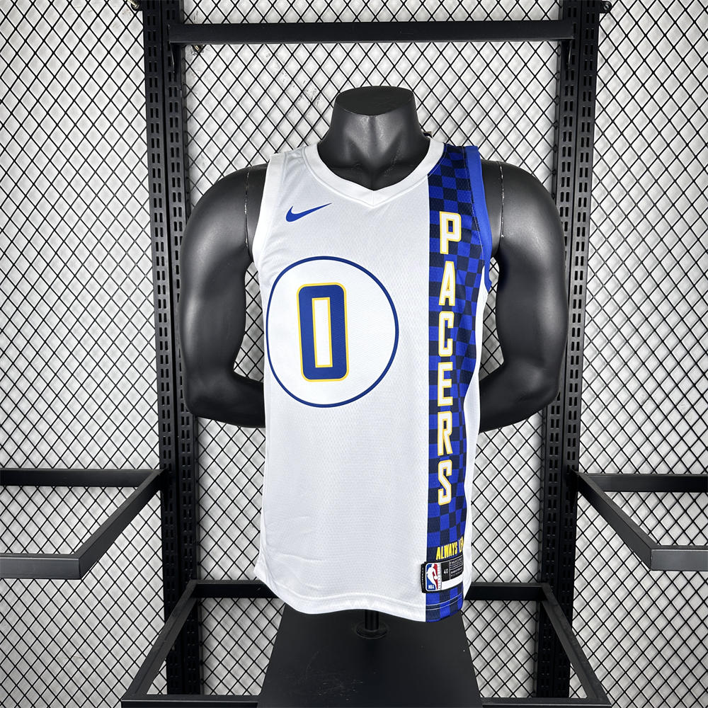 NBA Indiana Pacers 2024 City Edition V-Neck City Edition White Jersey HALIBURTON#0 S-XXL