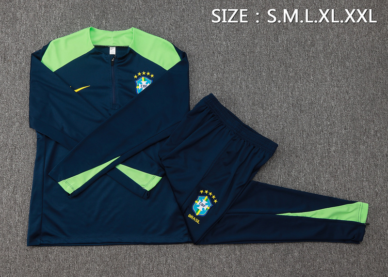 24/25 Brazil Blue Long-sleeved half-pull training kit Football team kit