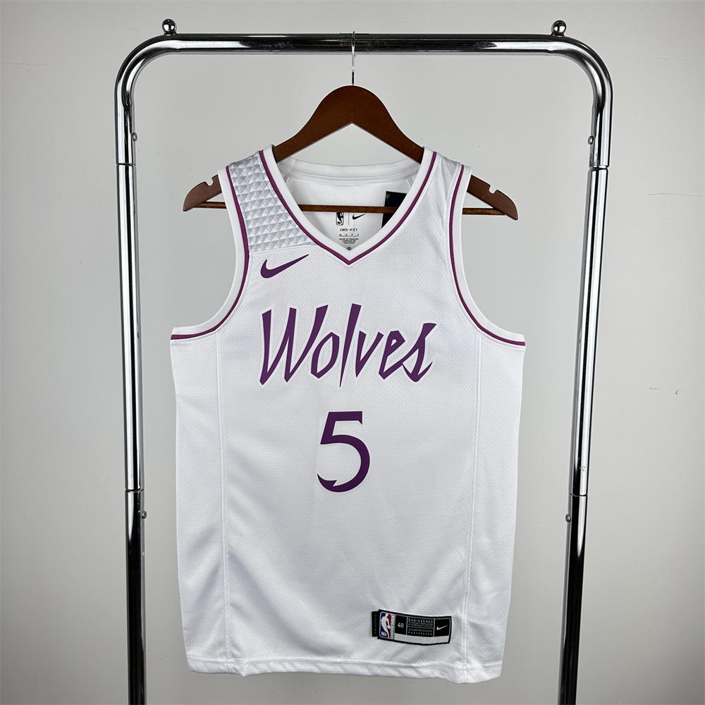 NBA Minnesota Timberwolves V-Neck White Jersey EDWARDS#5 S-XXL