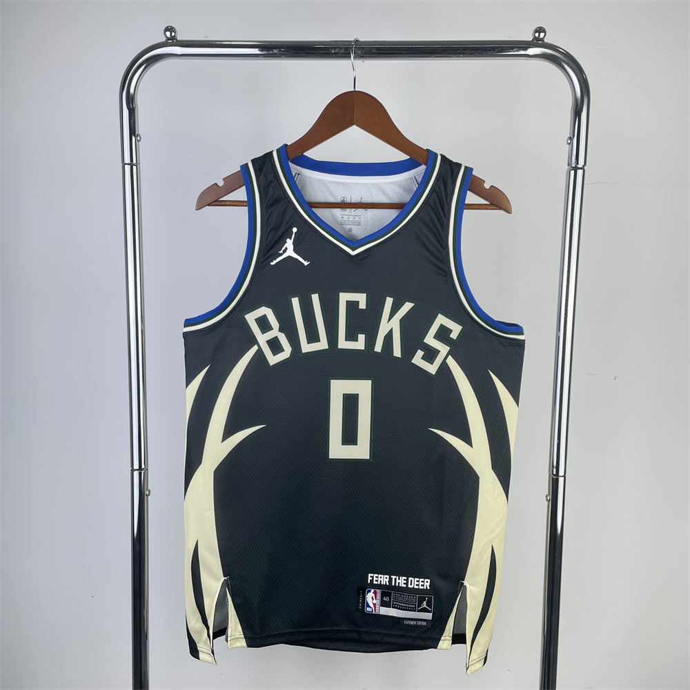 NBA Milwaukee Bucks V-Neck JORDAN Edition Black jersey LILLARD#0 S-XXL