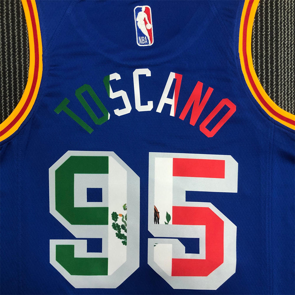 NBA Golden State Warriors V-Neck Mexico Edition 75th Anniversary Blue Jersey TOSCANO#95 S-XXL