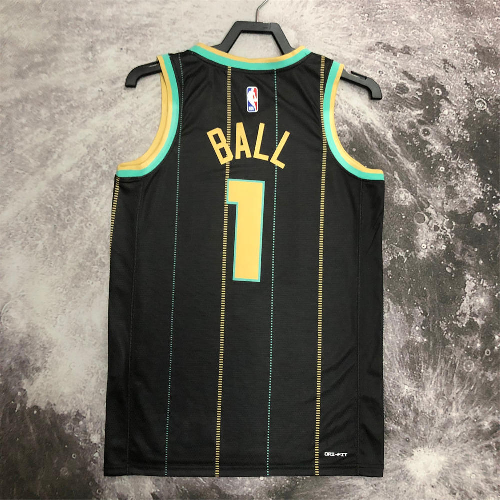 NBA Charlotte Hornets V-Neck Black Jersey BALL#1 S-XXL