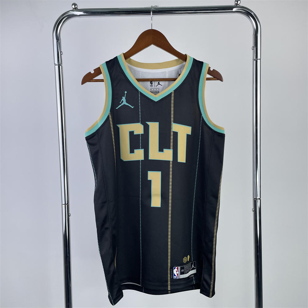 NBA Charlotte Hornets V-Neck Black Jersey BALL#1 S-XXL
