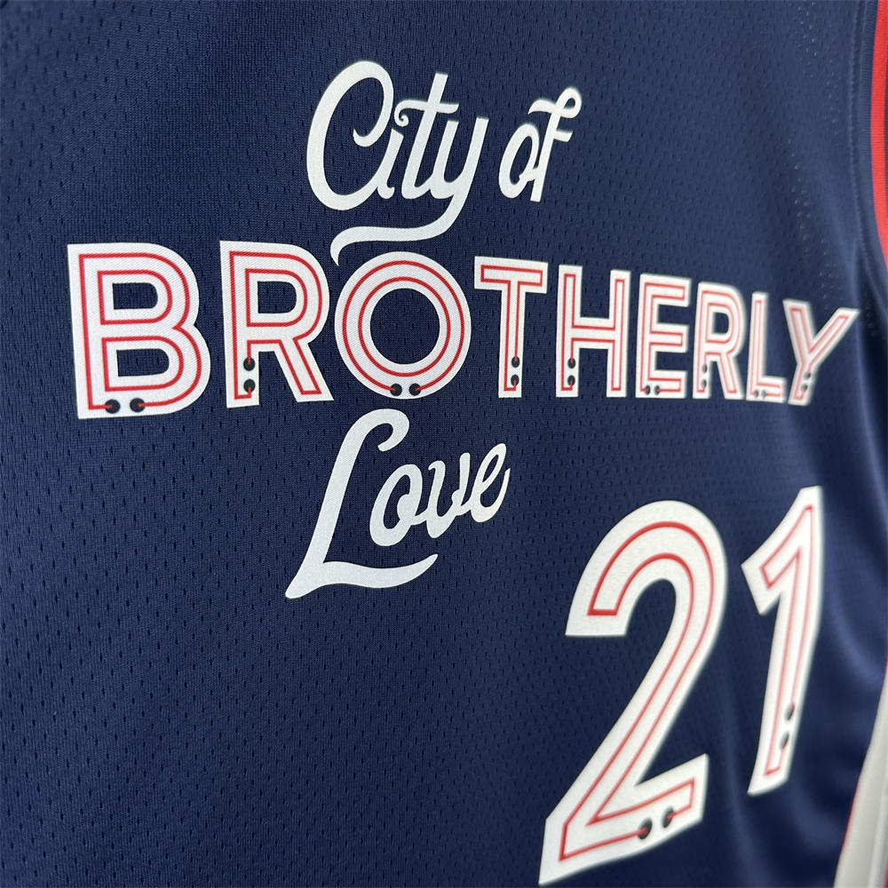 NBA Philadelphia 76ers 2024 Round Neck City Edition Black Jersey EMBIID#21 S-XXL