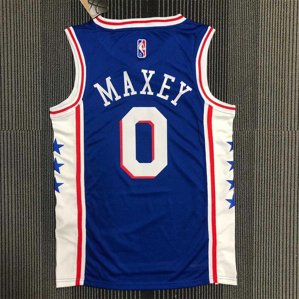 NBA Philadelphia 76ers Round Neck Blue 75th Anniversary Jersey MAXEY#0 S-XXL